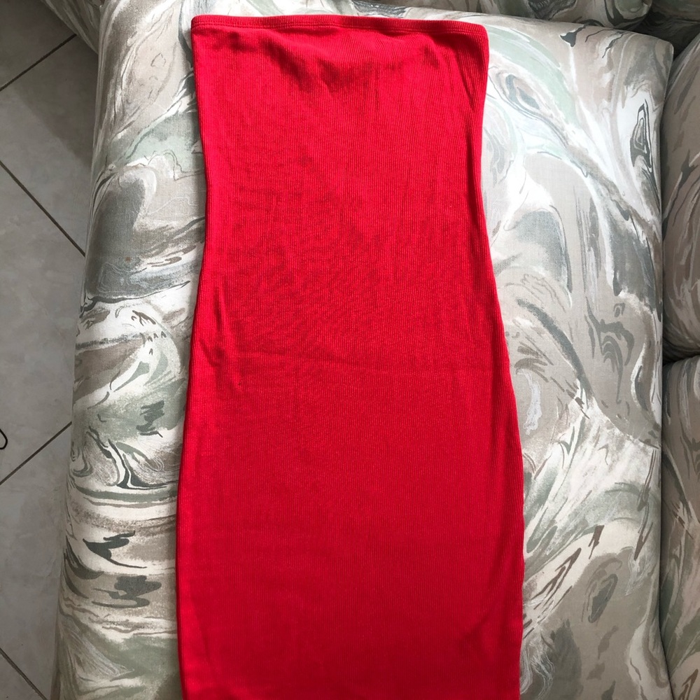 Red ribbed tube mini dress S